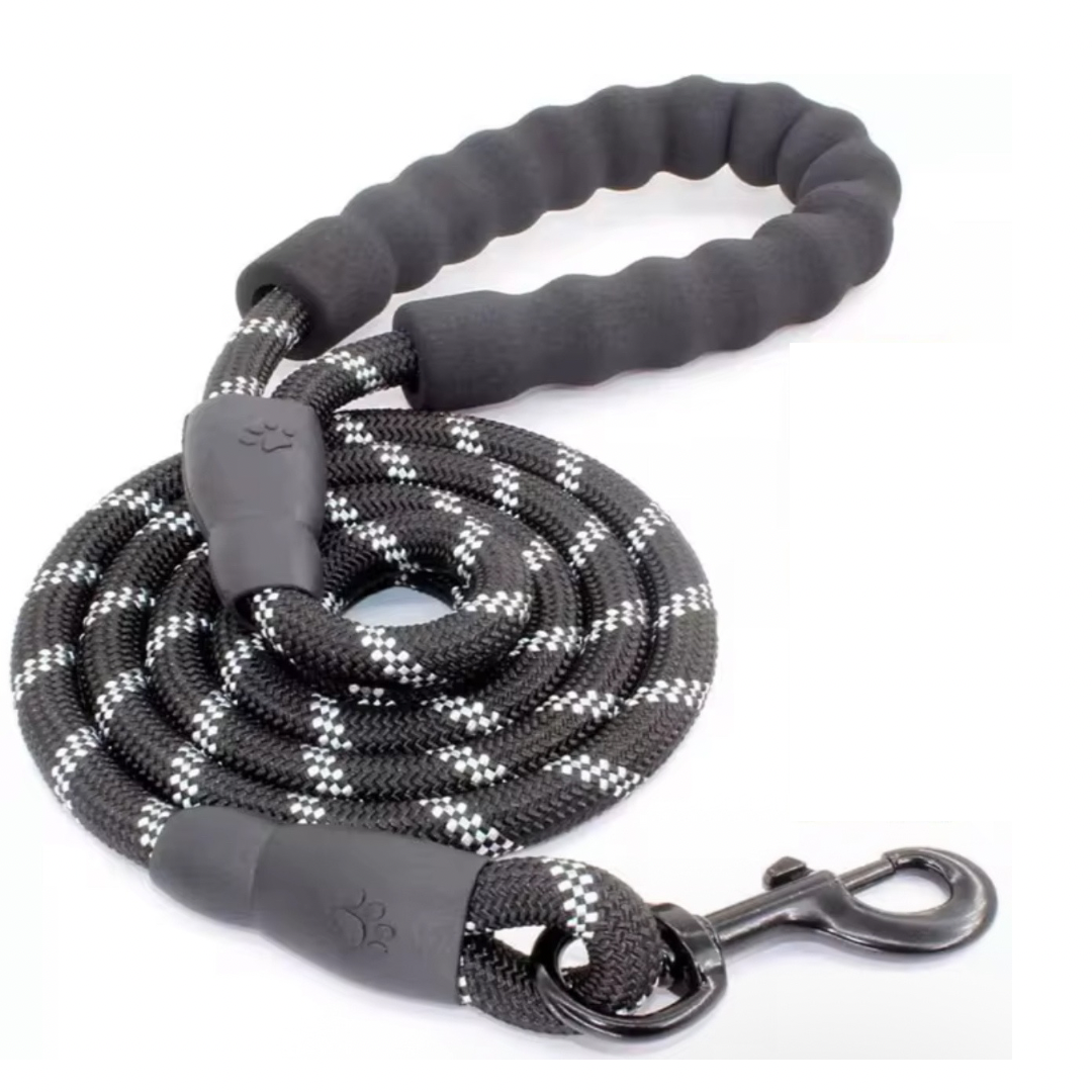 MEO Waterproof Nylon Dog Leash – 5ft Reflective Leash with Padded Handle for Small & Medium Dogs (Black) | Includes Poop Bag + Poop Bag Case